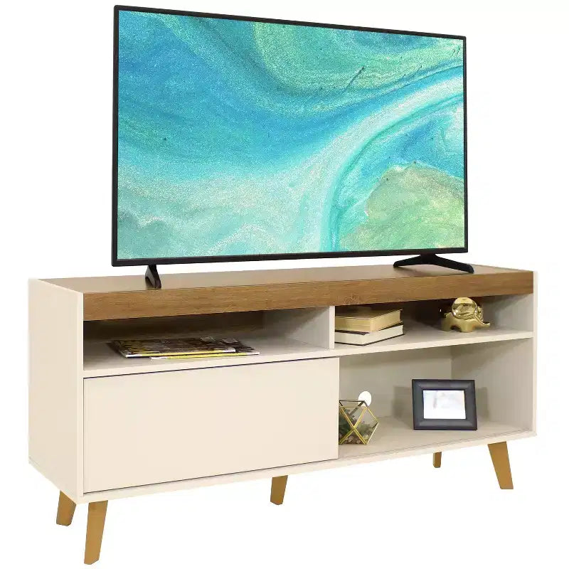 Mobile TV da interno Mid-Century Modern con mobiletto e mensole per TV da 58"