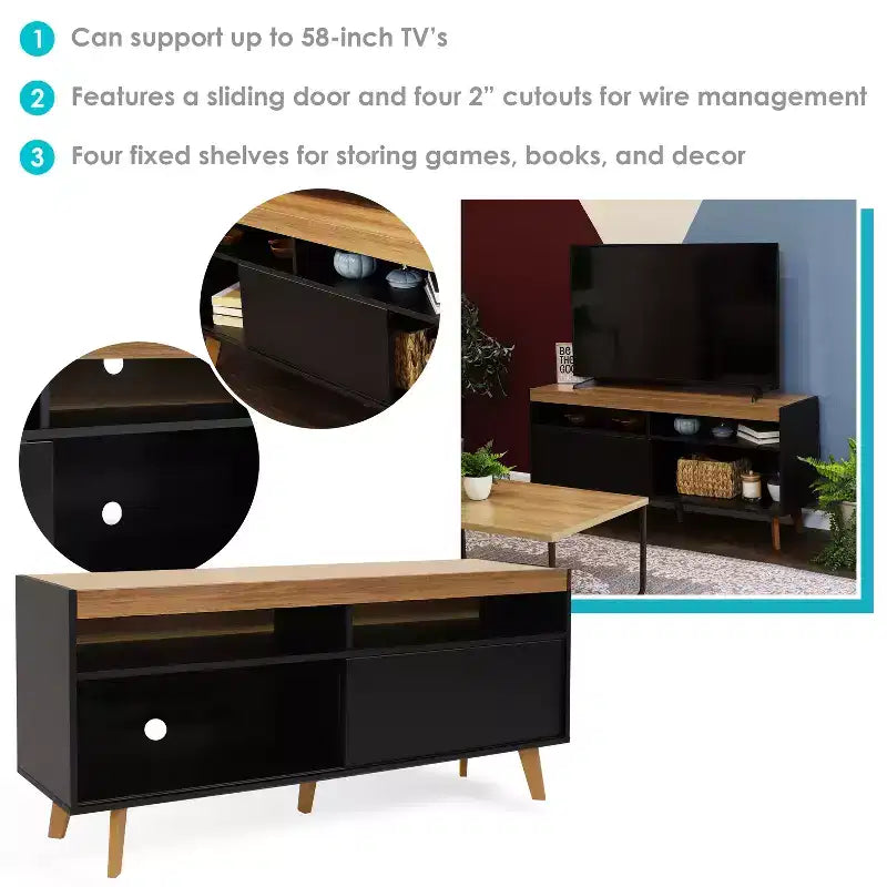 Mobile TV da interno Mid-Century Modern con mobiletto e mensole per TV da 58"