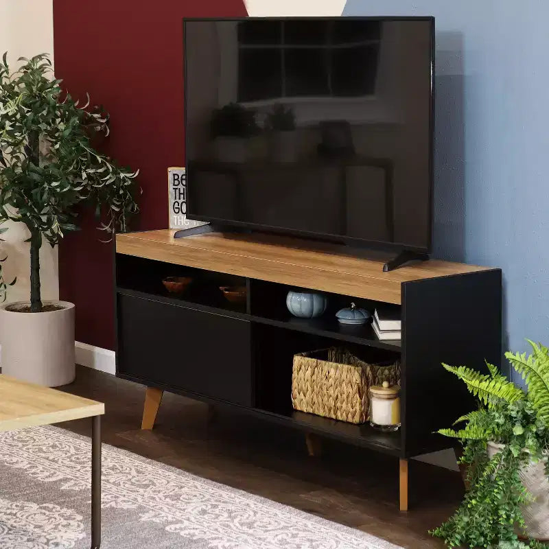 Mobile TV da interno Mid-Century Modern con mobiletto e mensole per TV da 58"