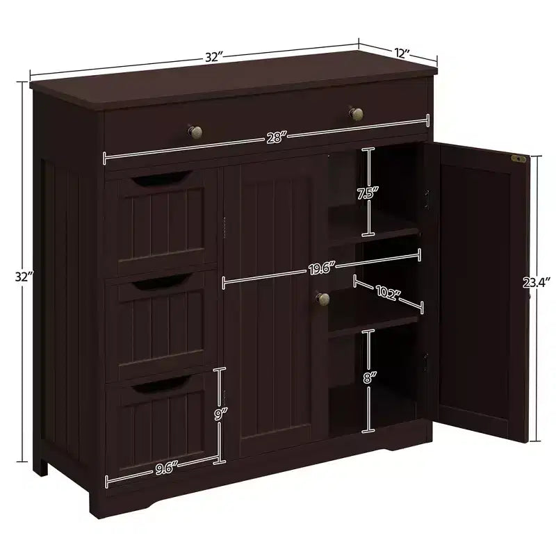 Free-Standing Floor Cabinet for Bathroom, Kitchen, Living Room