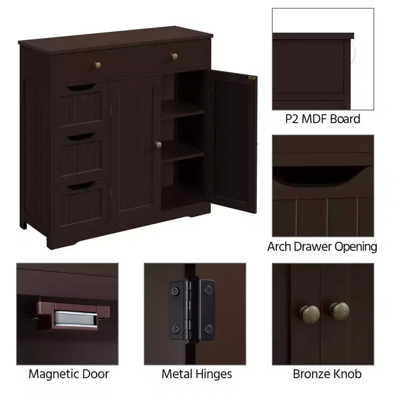 Free-Standing Floor Cabinet for Bathroom, Kitchen, Living Room