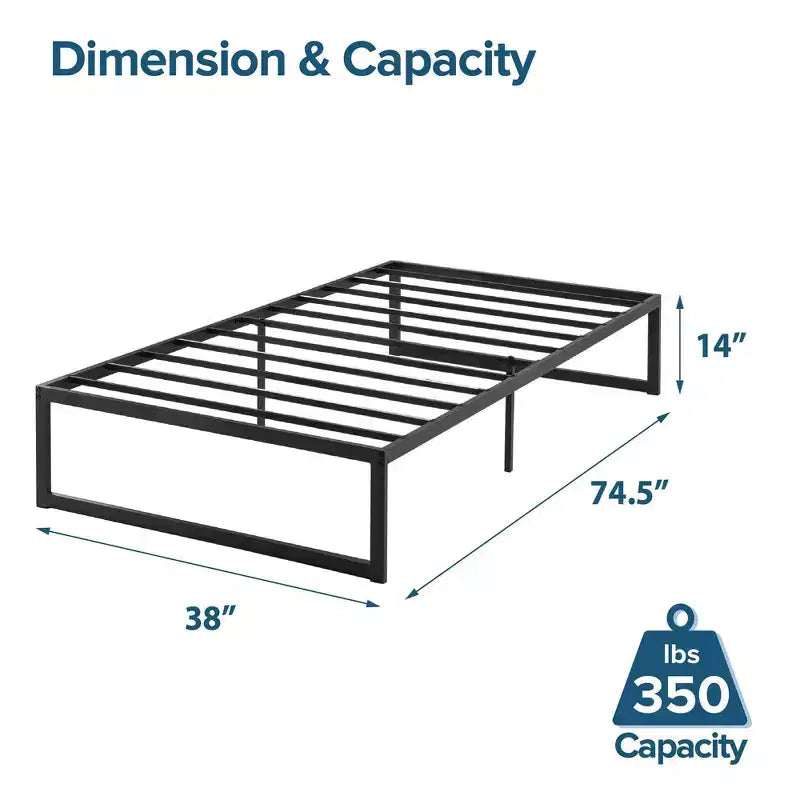 14" Metal Platform Bed Frame, Black